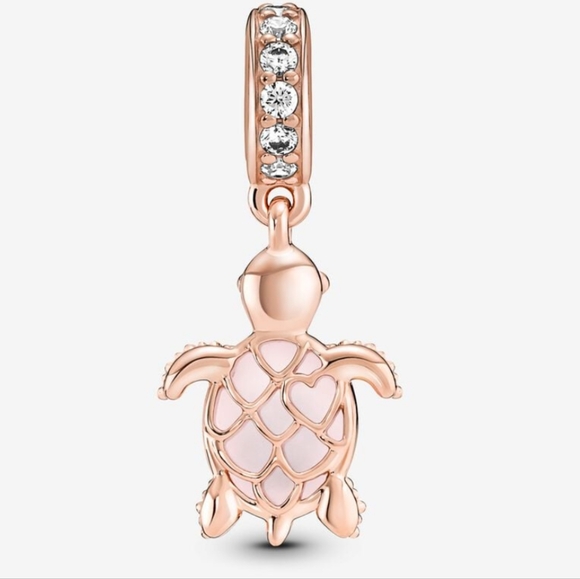 Murano Glass Pink Sea Turtle Dangle Charm - Picture 2 of 5